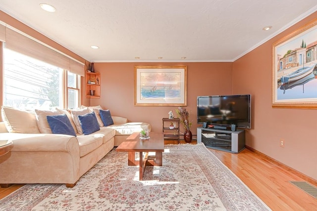 75 Columbus Ave Unit 75, Waltham, MA 02451 - living area with light wood-style floors, ornamental molding, recessed lighting, and baseboards