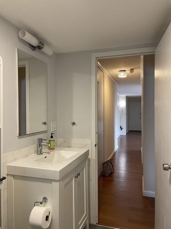 bathroom featuring wood finished floors and vanity