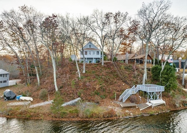 24 Shore Rd, Southwick, MA 01077 - view of yard with a water view and stairs