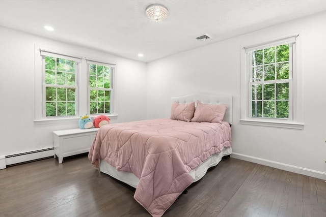 18 Arend Cir, Hanover, MA 02339 - bedroom with a baseboard radiator, multiple windows, baseboards, wood-type flooring, and recessed lighting
