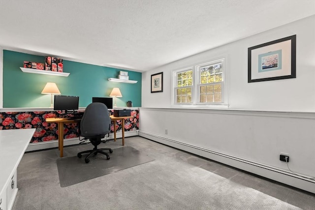 18 Arend Cir, Hanover, MA 02339 - carpeted home office featuring baseboard heating, a textured ceiling, and baseboards