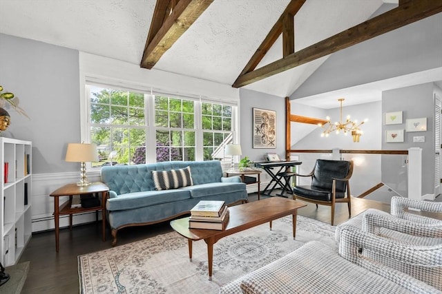 18 Arend Cir, Hanover, MA 02339 - living area with baseboard heating, a chandelier, wood finished floors, and a wainscoted wall