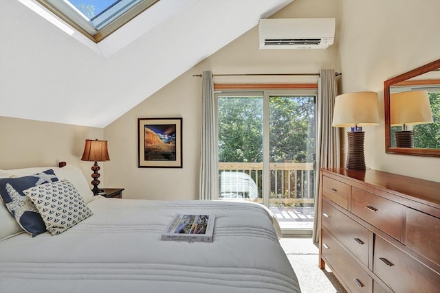 10 Eagles Nest, Edgartown, MA 02539 - bedroom with a wall mounted AC, access to outside, a skylight, and vaulted ceiling