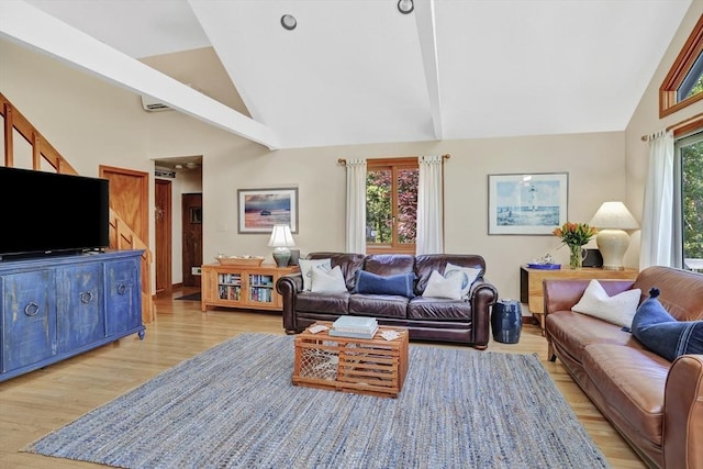 10 Eagles Nest, Edgartown, MA 02539 - living area featuring light wood-style floors and high vaulted ceiling