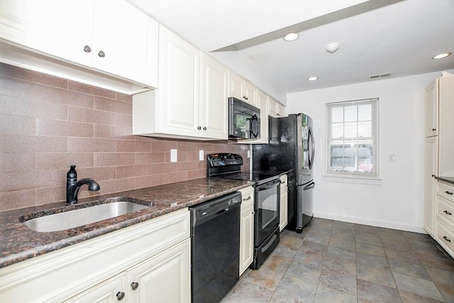 20 Patricia Dr Unit 20, Stoughton, MA 02072 - kitchen featuring black appliances, a sink, dark stone counters, baseboards, and decorative backsplash