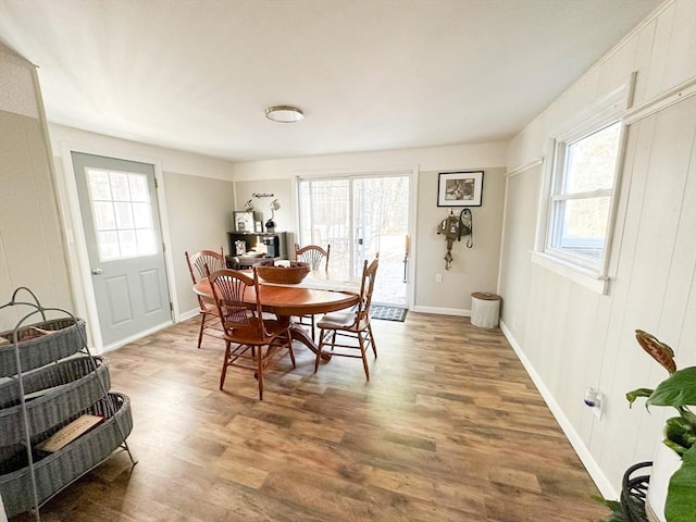 dining space with a wealth of natural light and hardwood / wood-style flooring