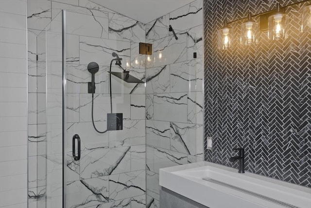 16 Poole Rd, Belchertown, MA 01007 - bathroom with a marble finish shower, a sink, and tile walls