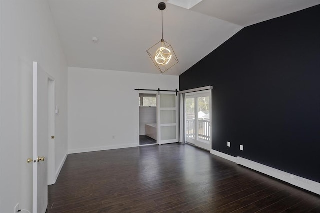 16 Poole Rd, Belchertown, MA 01007 - spare room with high vaulted ceiling, baseboards, and dark wood finished floors
