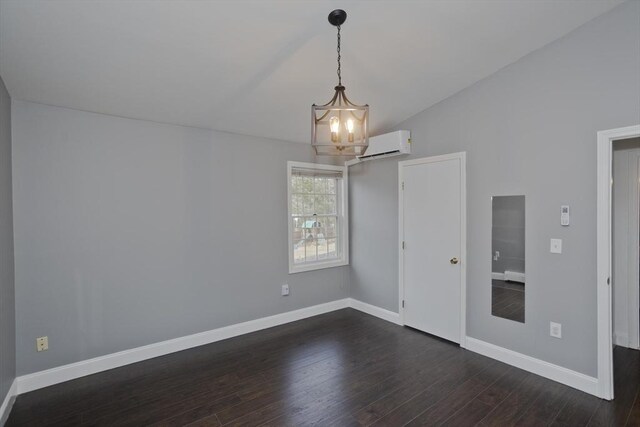 16 Poole Rd, Belchertown, MA 01007 - spare room with dark wood-style flooring, baseboards, a chandelier, and a wall unit AC