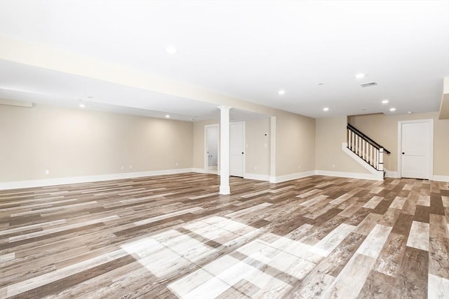 30 Southfield Ln Unit 30, Sherborn, MA 01770 - finished below grade area featuring stairs, light wood-style floors, baseboards, and recessed lighting