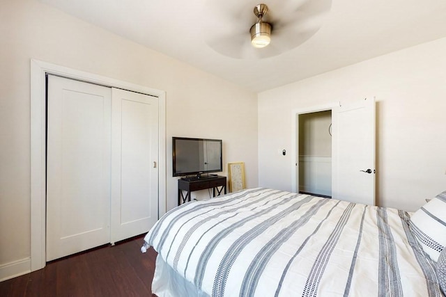 1834 Beacon St Unit 16, Brookline, MA 02445 - bedroom with dark wood-type flooring, a closet, and ceiling fan