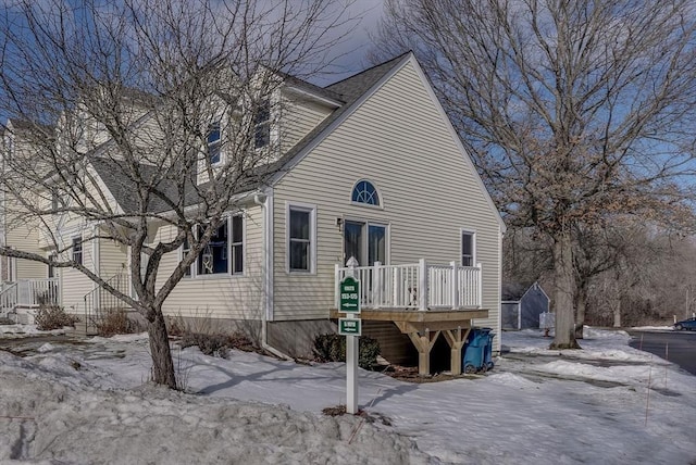 view of snow covered property