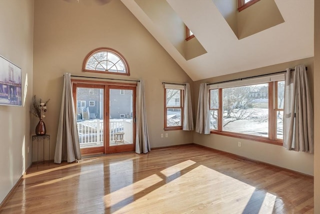 doorway with a wealth of natural light and light hardwood / wood-style floors