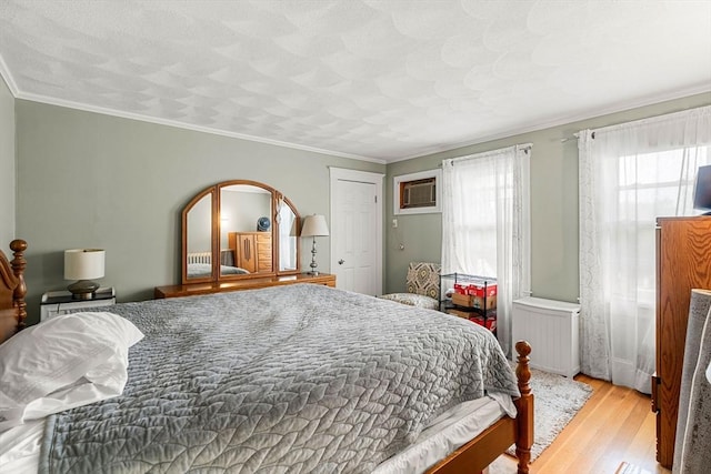 26 Enfield Rd, Winthrop, MA 02152 - bedroom with light wood-style flooring, a wall mounted AC, crown molding, and radiator