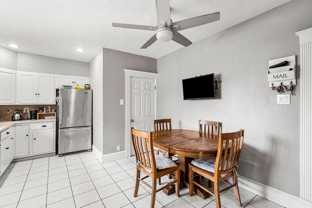 26 Enfield Rd, Winthrop, MA 02152 - dining area with a ceiling fan, light tile patterned flooring, and recessed lighting