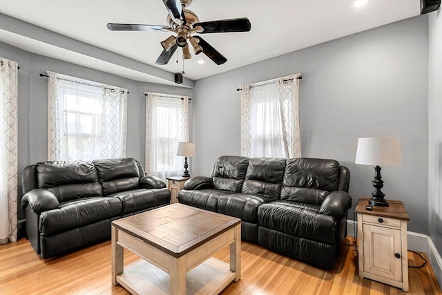 26 Enfield Rd, Winthrop, MA 02152 - living room with ceiling fan, light wood-style flooring, and recessed lighting