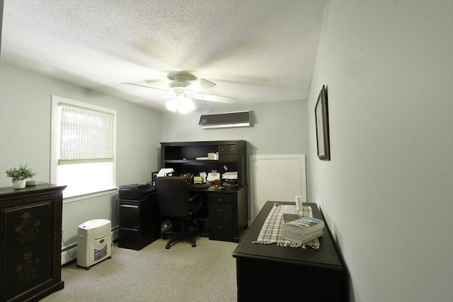 6 Jeffrey Ln, Freetown, MA 02702 - office featuring a wall mounted air conditioner, carpet floors, a ceiling fan, a baseboard heating unit, and a textured ceiling