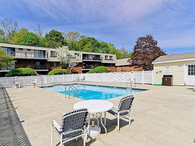 pool featuring a fenced backyard and a patio