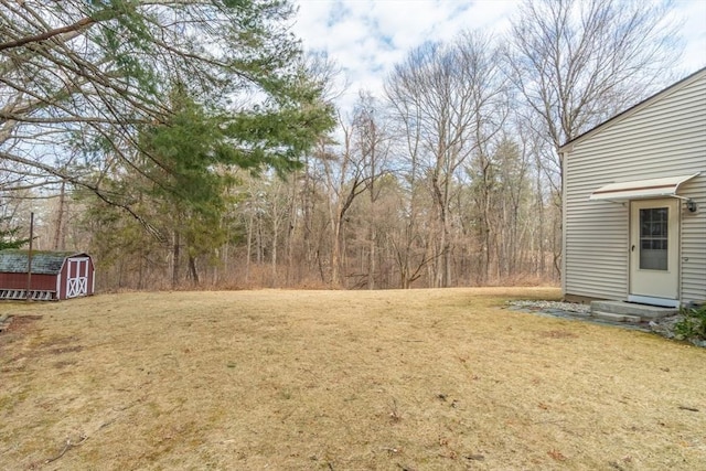 view of yard featuring an outbuilding and a storage unit