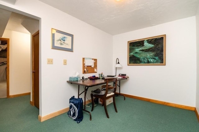 office with baseboards and carpet flooring