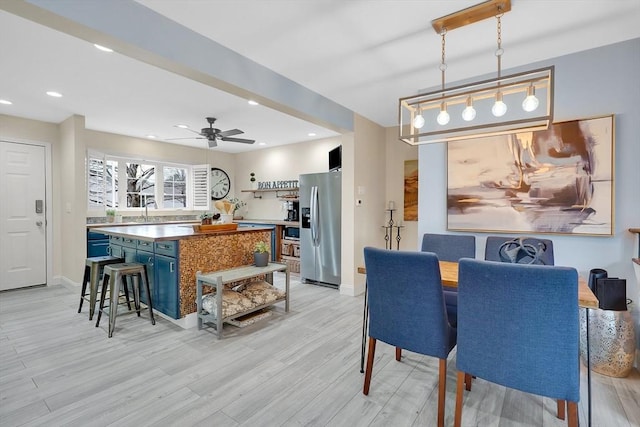 585 Sheridan St Unit 8, Chicopee, MA 01020 - dining area with recessed lighting, light wood-style flooring, baseboards, and a ceiling fan