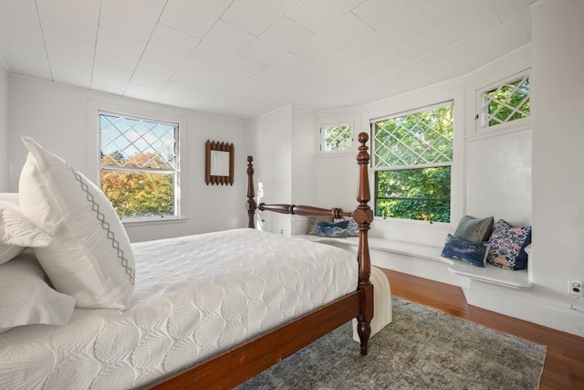 bedroom featuring wood finished floors and multiple windows