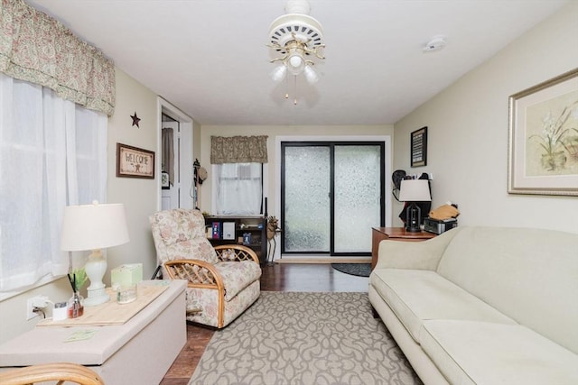 700 S Main St, Bellingham, MA 02019 - living room featuring dark wood-style floors and ceiling fan
