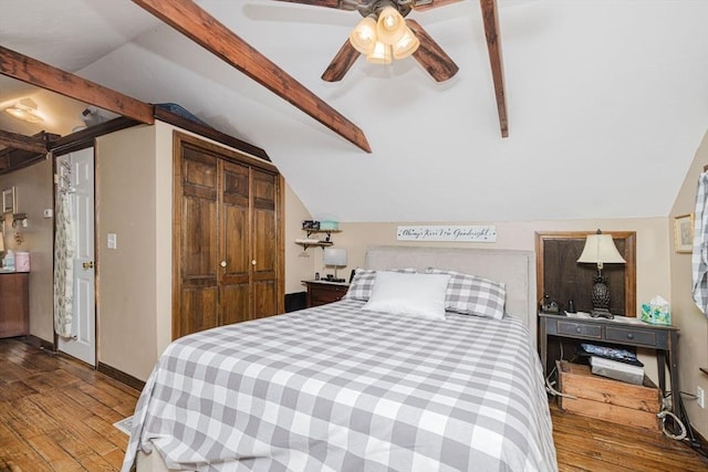 700 S Main St, Bellingham, MA 02019 - bedroom with hardwood / wood-style floors, baseboards, a closet, and a ceiling fan
