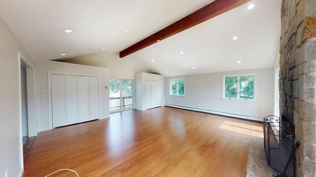 12 Sandra Ave, Burlington, MA 01803 - unfurnished living room featuring light wood-type flooring, baseboard heating, and recessed lighting