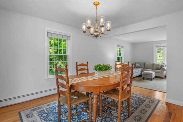 24 Stagecoach, Medfield, MA 02052 - dining area featuring plenty of natural light, a chandelier, a baseboard heating unit, and wood finished floors