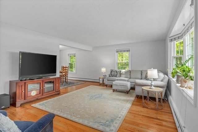 24 Stagecoach, Medfield, MA 02052 - living area featuring healthy amount of natural light, light wood-style floors, baseboard heating, and a baseboard heating unit