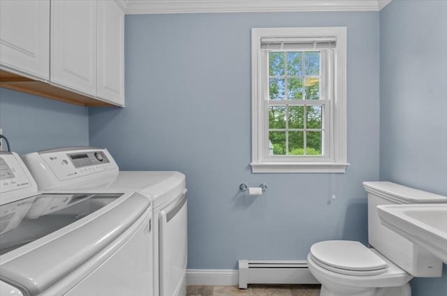 24 Stagecoach, Medfield, MA 02052 - laundry room with a baseboard heating unit, independent washer and dryer, and crown molding