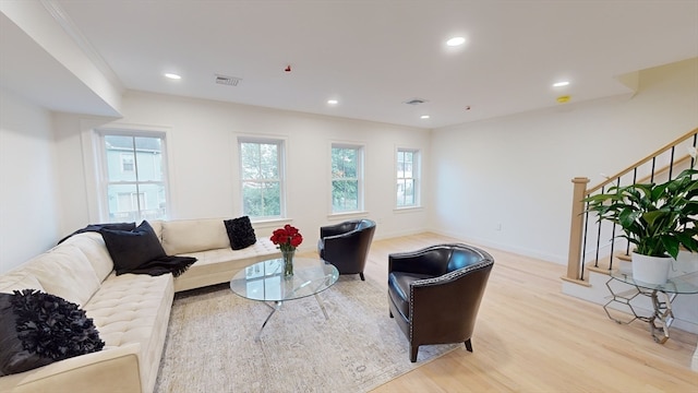 living room featuring light wood-type flooring