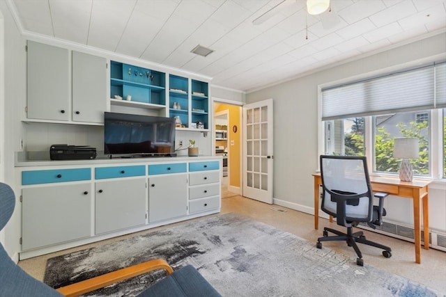 25 Piety Corner Rd, Waltham, MA 02451 - office area featuring french doors, crown molding, and baseboards