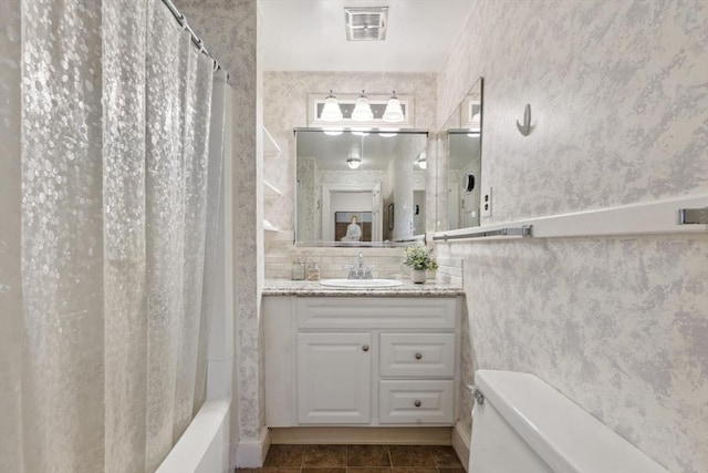 25 Piety Corner Rd, Waltham, MA 02451 - full bathroom with toilet, curtained shower, vanity, and tile patterned floors