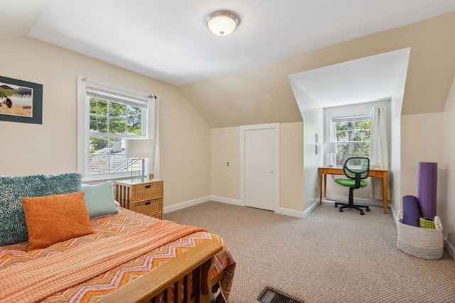25 Piety Corner Rd, Waltham, MA 02451 - bedroom with lofted ceiling, multiple windows, baseboards, and light colored carpet