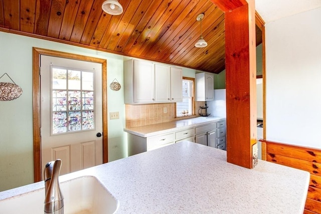 kitchen featuring backsplash, plenty of natural light, hanging light fixtures, and sink