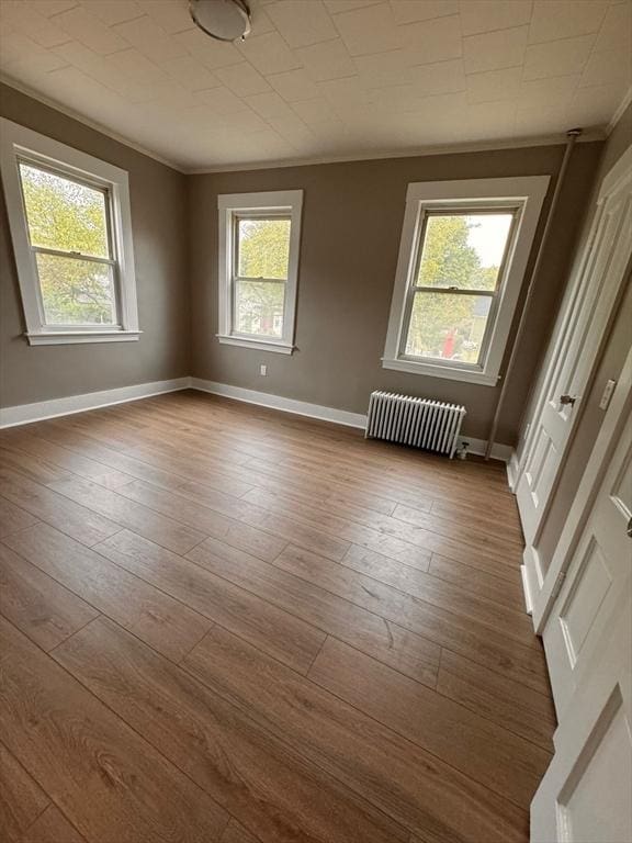 19 Chapel St, Shirley, MA 01464 - unfurnished room with radiator heating unit, ornamental molding, healthy amount of natural light, and dark wood-style flooring