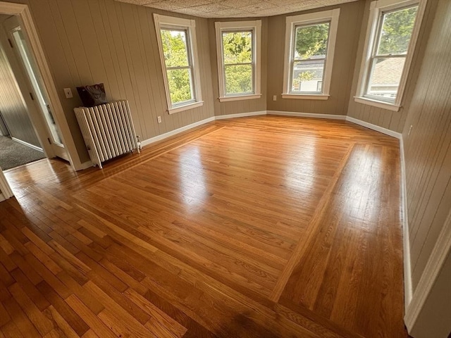 19 Chapel St, Shirley, MA 01464 - spare room with radiator heating unit, wood-type flooring, plenty of natural light, and wood walls