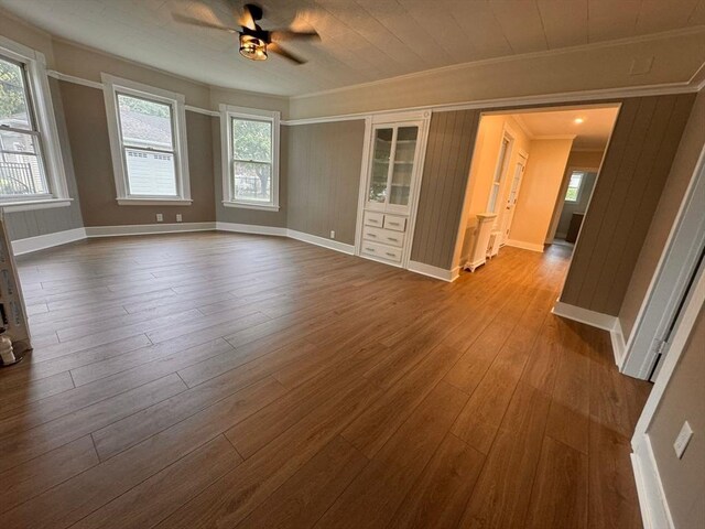 19 Chapel St, Shirley, MA 01464 - unfurnished room with crown molding, a ceiling fan, and dark wood-type flooring