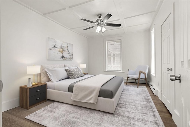 50 Howard St, Haverhill, MA 01830 - bedroom with coffered ceiling, dark wood finished floors, multiple windows, and ceiling fan