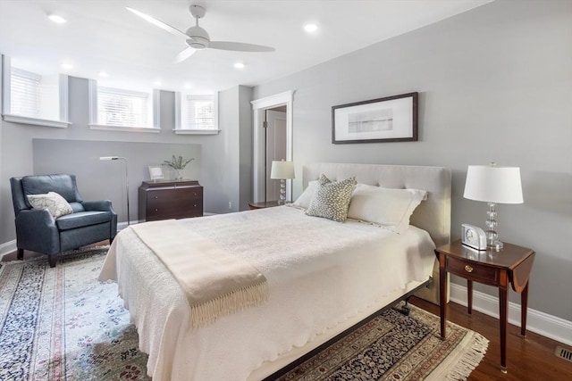 256 W Newton St Unit 1, Boston, MA 02116 - bedroom with baseboards, wood finished floors, a ceiling fan, and recessed lighting