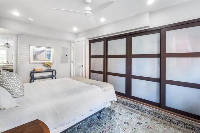 256 W Newton St Unit 1, Boston, MA 02116 - bedroom featuring recessed lighting, electric panel, and ceiling fan