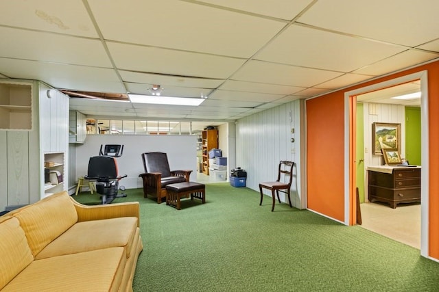56 Fairwood Rd, Yarmouth, MA 02664 - living area featuring carpet floors and a drop ceiling