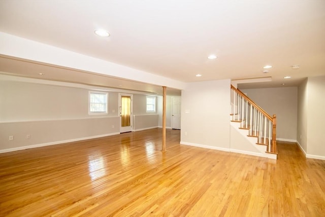 12 Kestrel Ln Unit 7, Westford, MA 01886 - spare room with stairs, light wood-style floors, recessed lighting, and baseboards