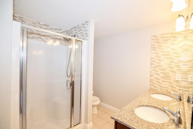 12 Kestrel Ln Unit 7, Westford, MA 01886 - bathroom featuring tile patterned flooring, a stall shower, toilet, double vanity, and baseboards