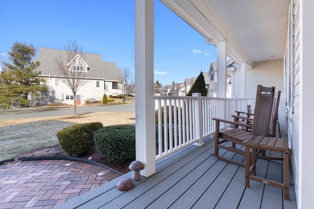 deck with a residential view