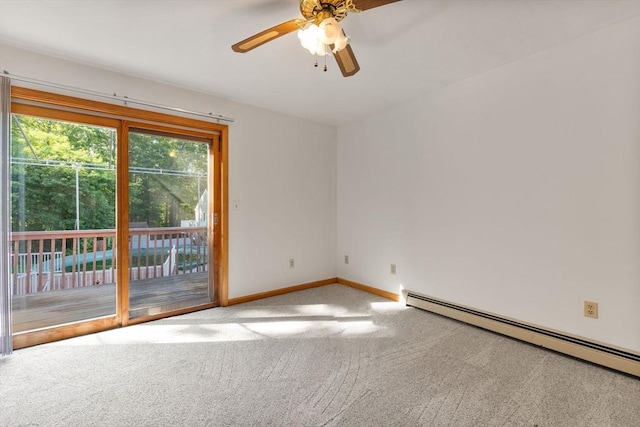 225 W Main St, Dudley, MA 01571 - empty room with a baseboard radiator, carpet floors, and a ceiling fan