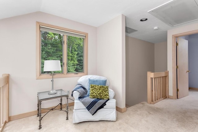 3 Dogwood Cir Unit 3, Franklin, MA 02038 - sitting room with attic access, carpet flooring, an upstairs landing, vaulted ceiling, and baseboards