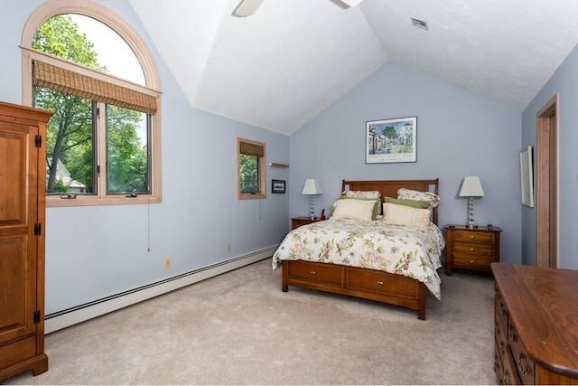 3 Dogwood Cir Unit 3, Franklin, MA 02038 - bedroom featuring a baseboard heating unit, lofted ceiling, light colored carpet, and a ceiling fan